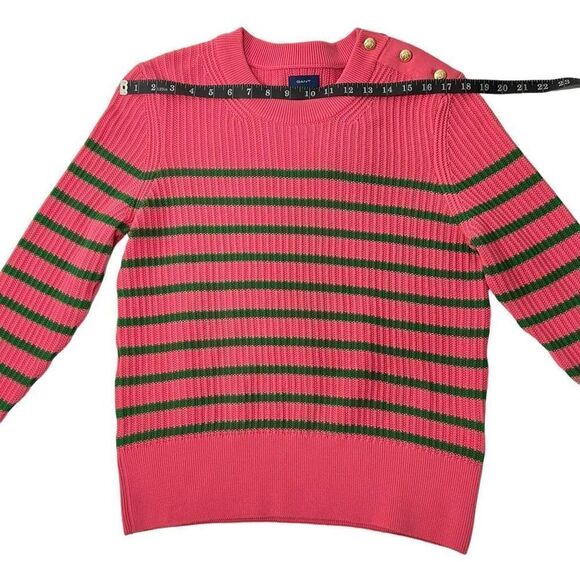 Gant NWT Women's Pink Green Striped Rib Knit Long Sleeve Pullover Sweater Medium - Picture 10 of 14